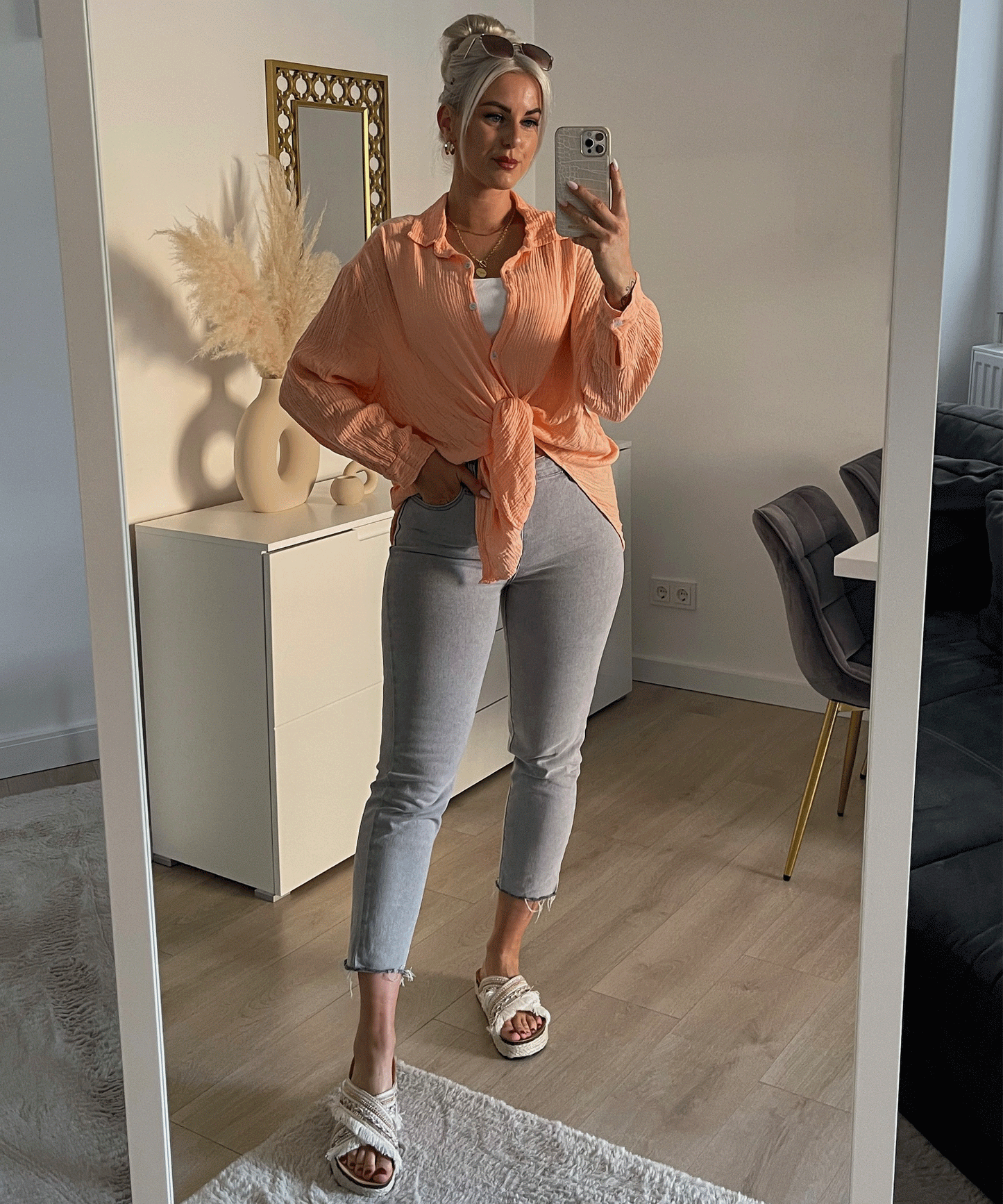 Blusa oversize de muselina Freya – naranja pastel, manga corta