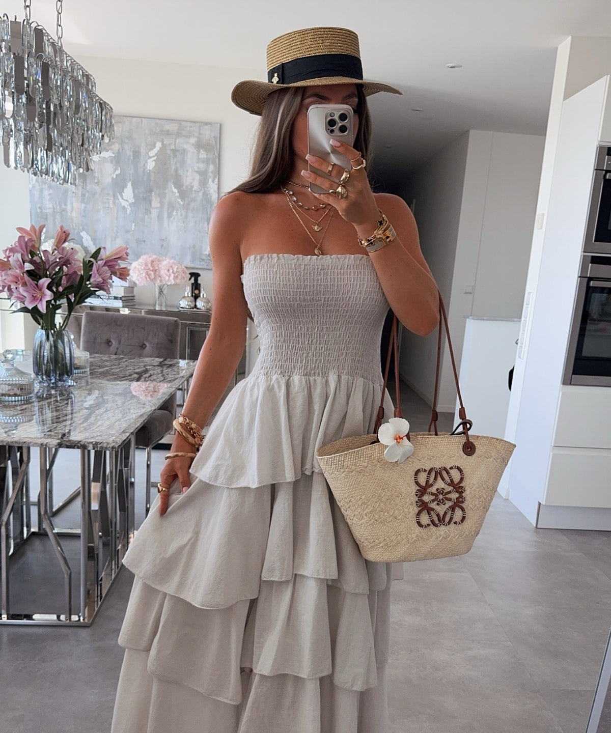 Vestido de algodón beige Karolina