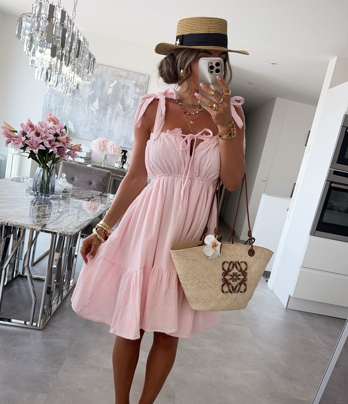 Vestido de muselina Taika en rosa – encantador minivestido