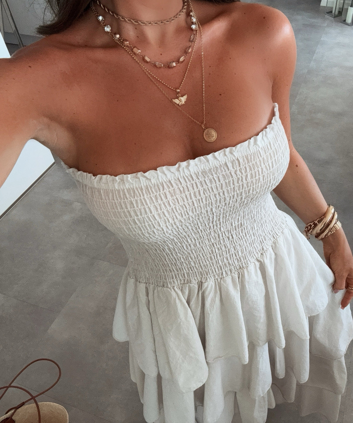 Vestido de algodón beige Karolina