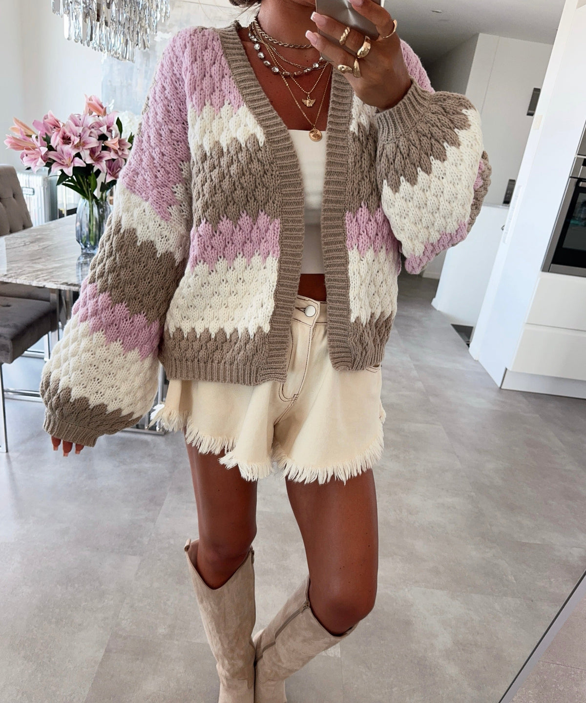Bubble Cardigan Kova Taupe Rosa