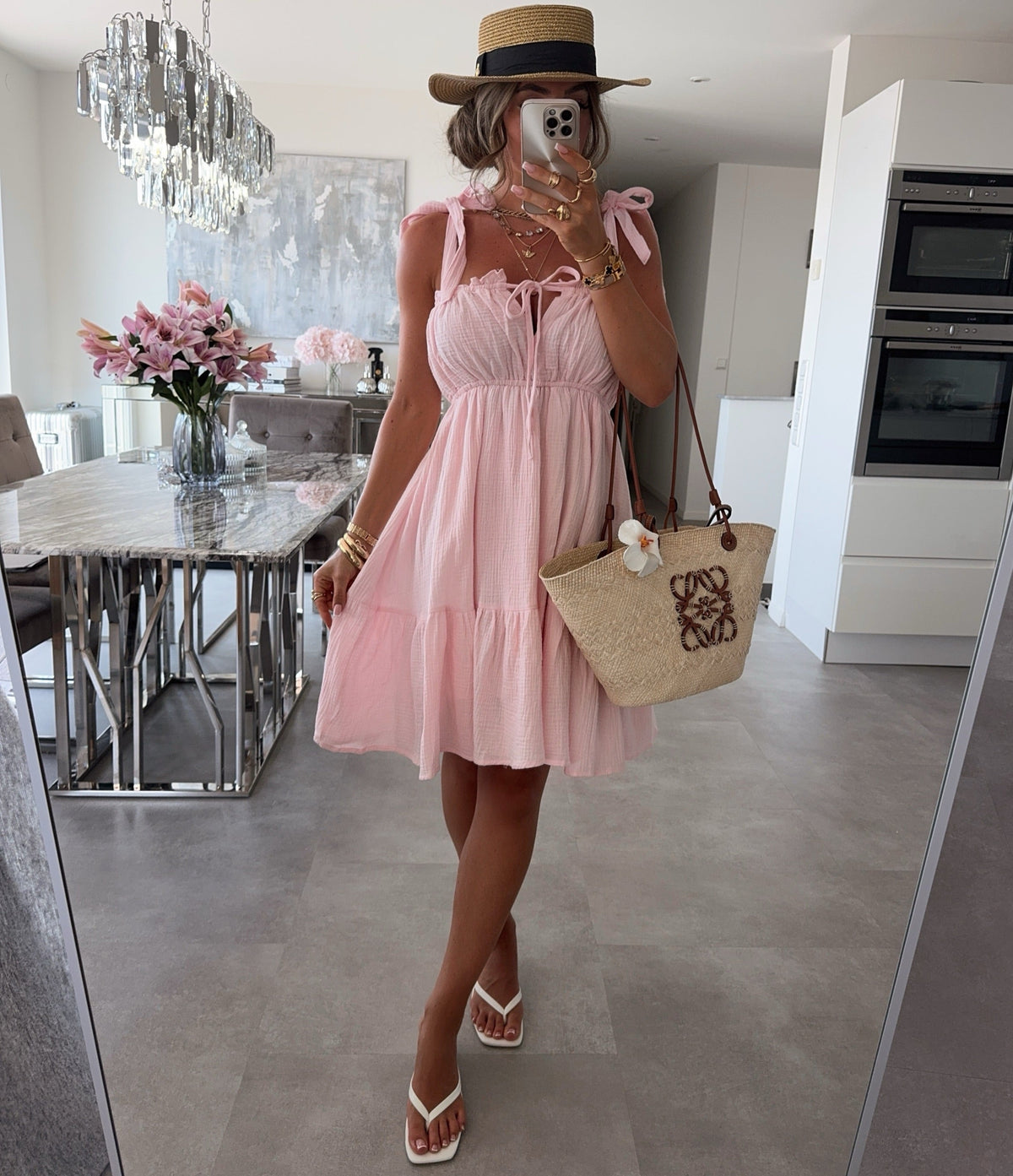 Vestido de muselina Taika en rosa – encantador minivestido