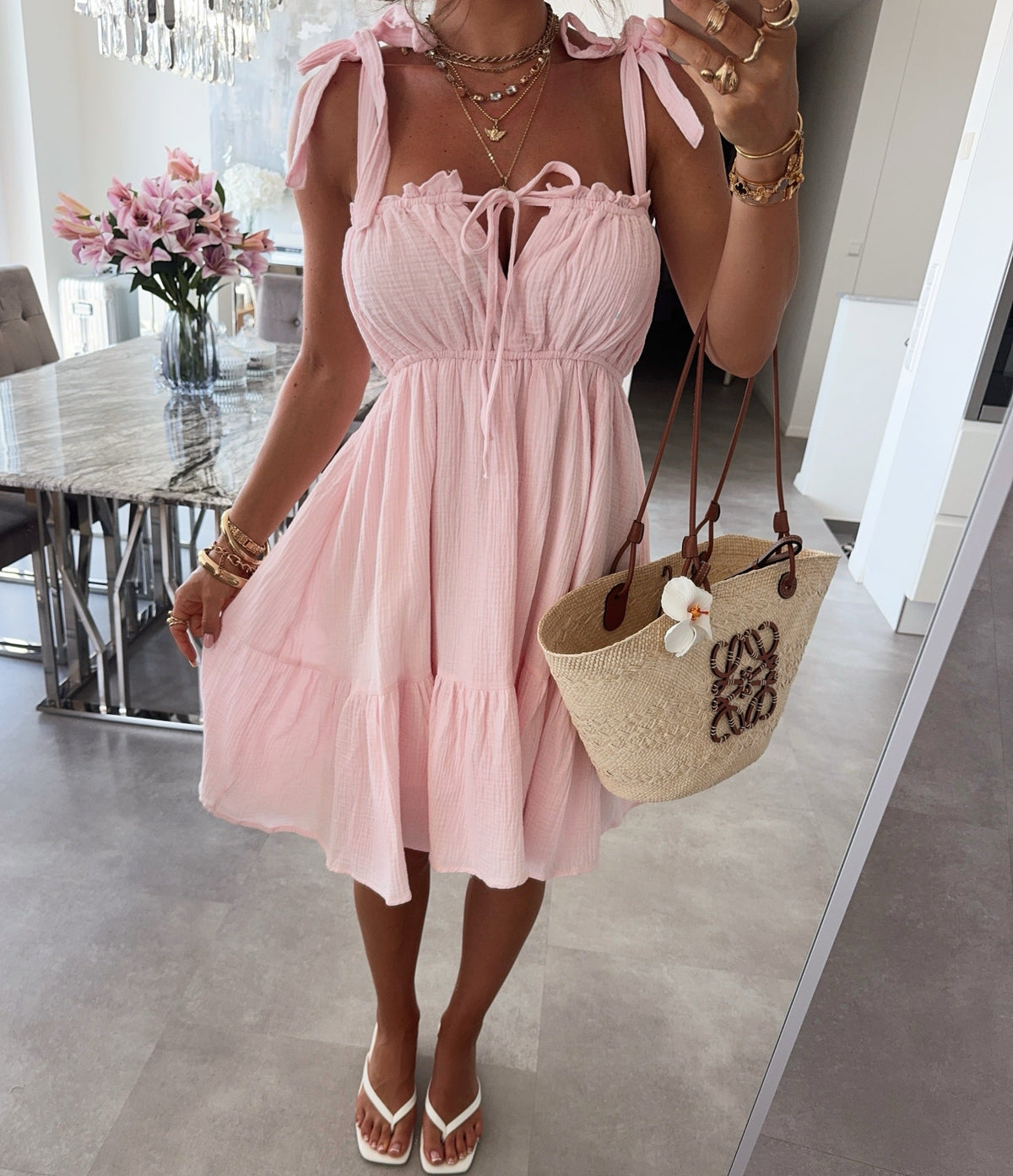 Vestido de muselina Taika en rosa – encantador minivestido