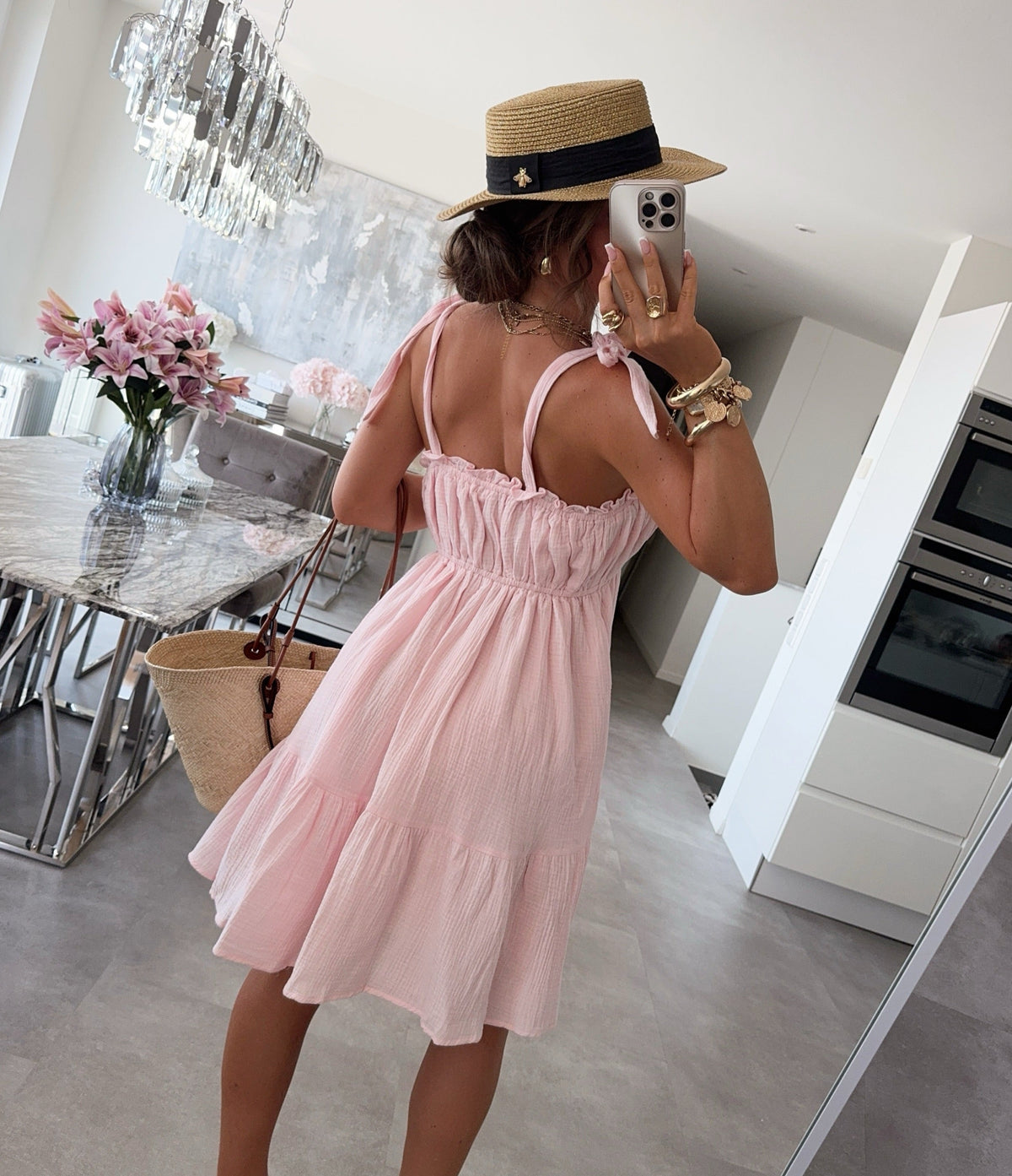 Vestido de muselina Taika en rosa – encantador minivestido