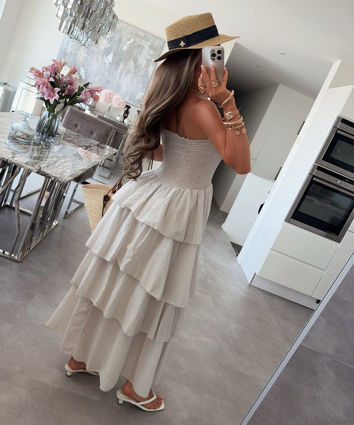 Vestido de algodón beige Karolina