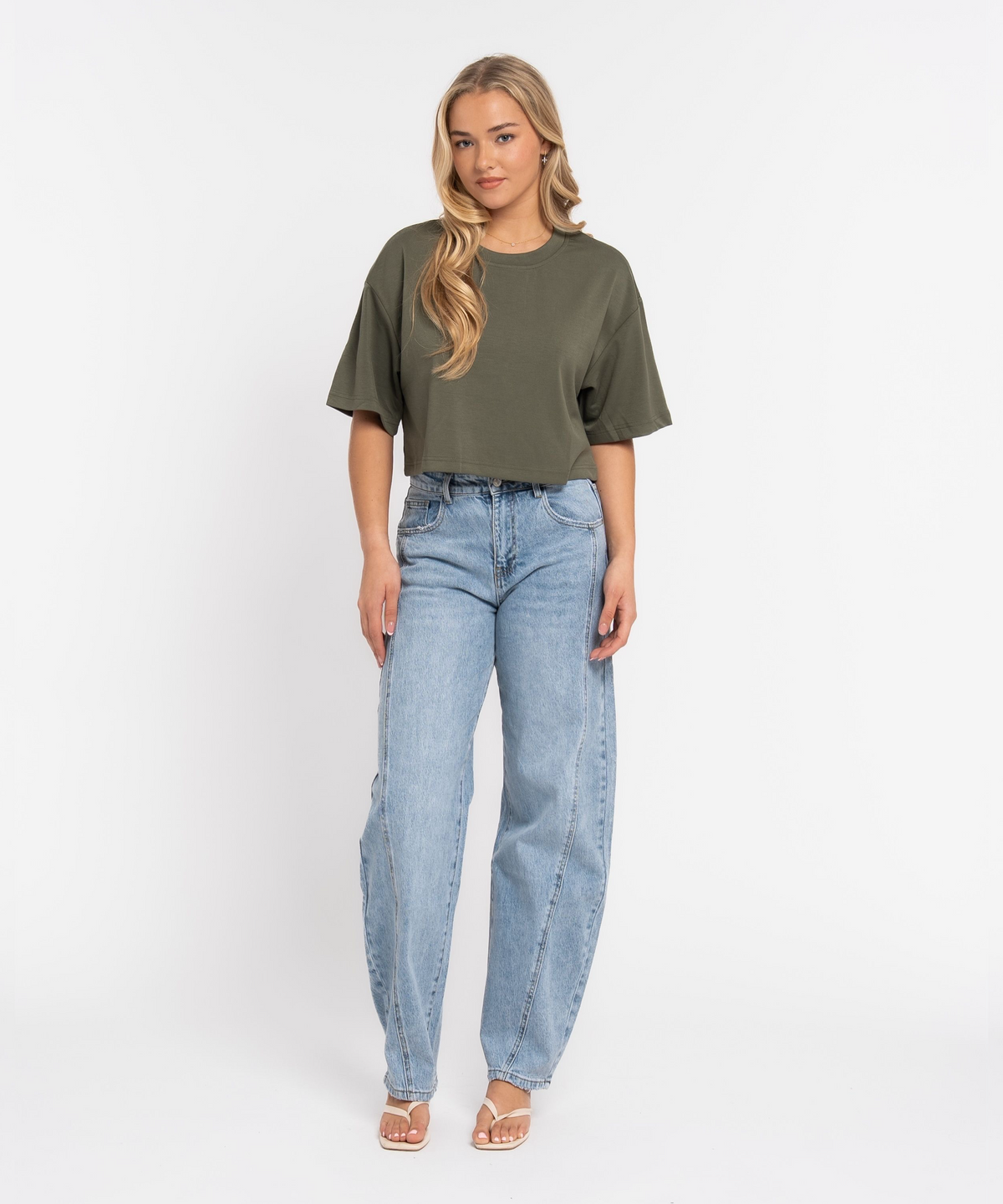 Jeans barrel Cleonita en azul claro