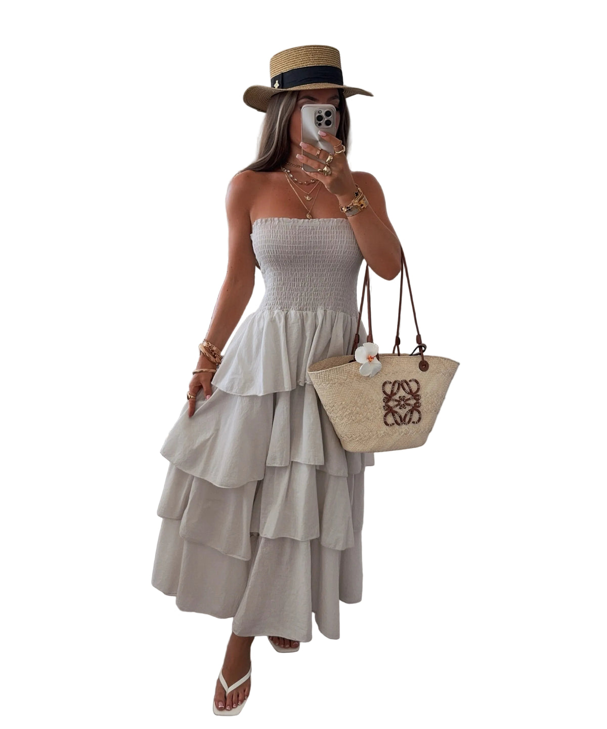 Vestido de algodón beige Karolina