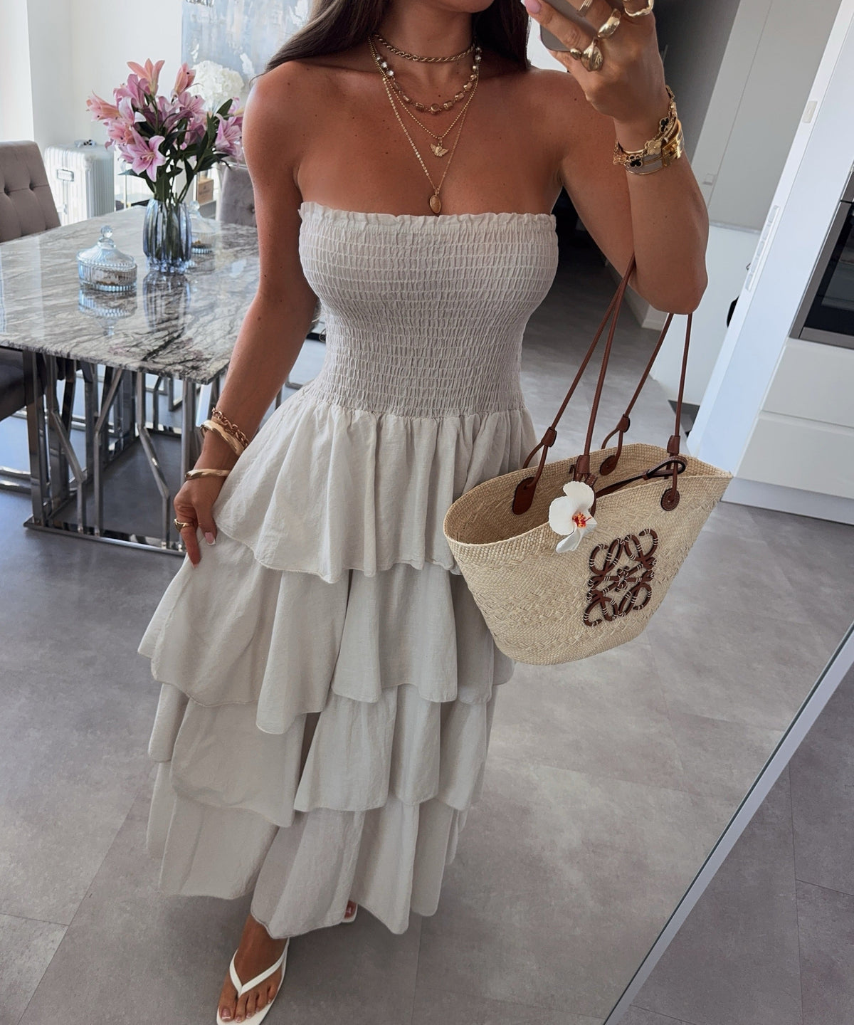 Vestido de algodón beige Karolina