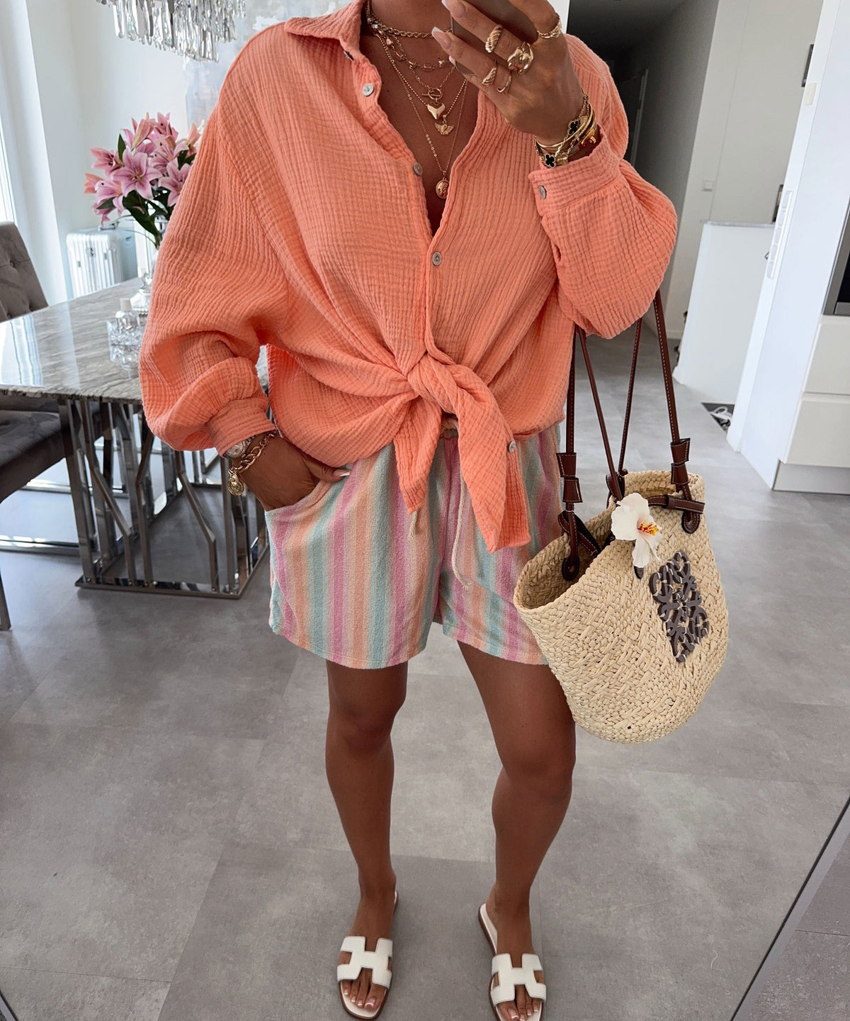 Blusa oversize de muselina Freya – naranja pastel, manga corta