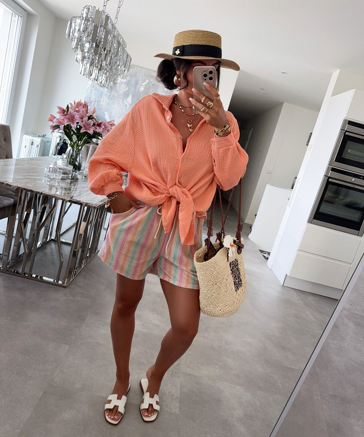 Blusa oversize de muselina Freya – naranja pastel, manga corta