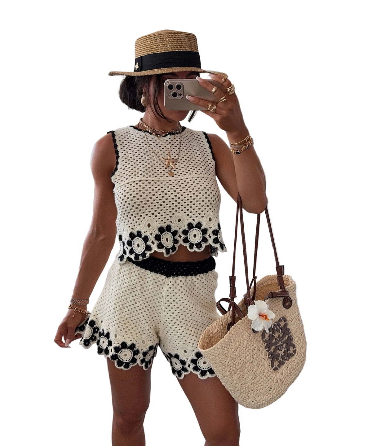 Shorts de crochet elegantes Pia en beige