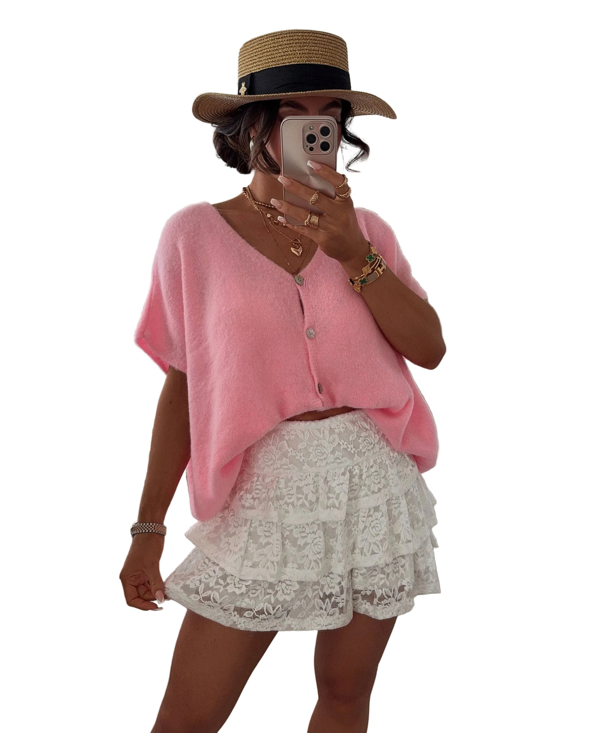 Falda-pantalón blanca con encaje fino