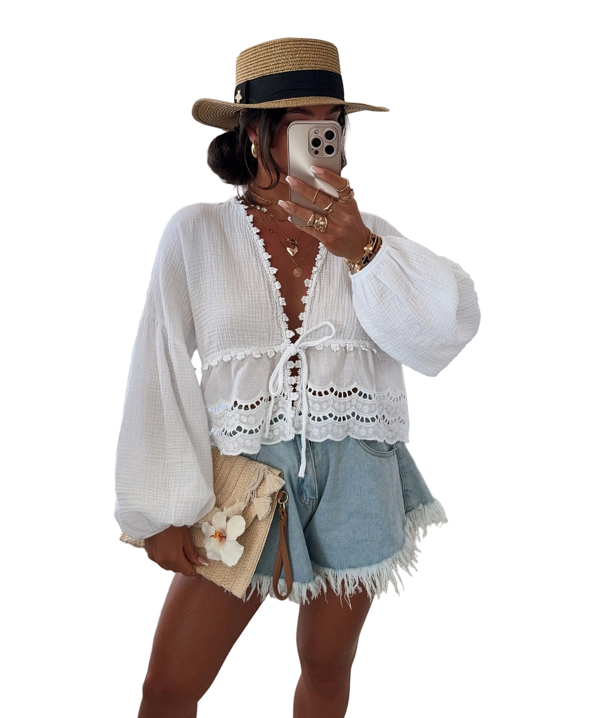 Blusa de muselina Rena – Blanco, ligera y elegante