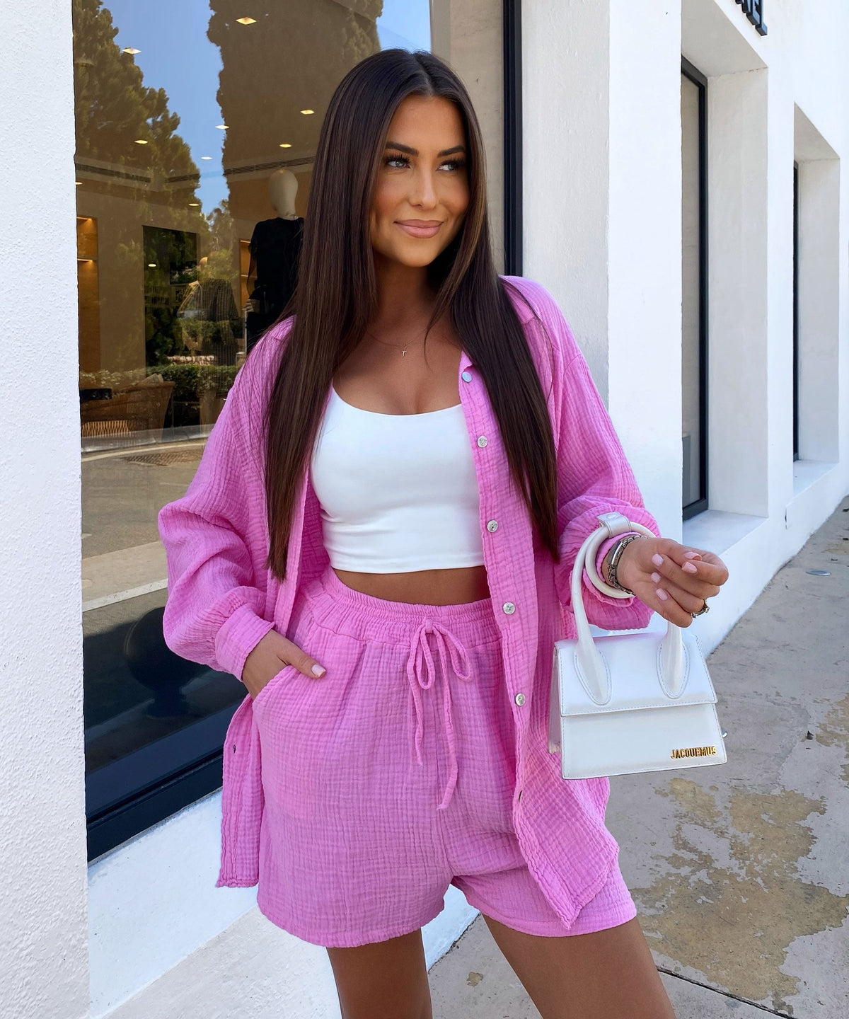 Blusa oversize de muselina Freya – rosa claro, de manga corta, ligera y cómoda