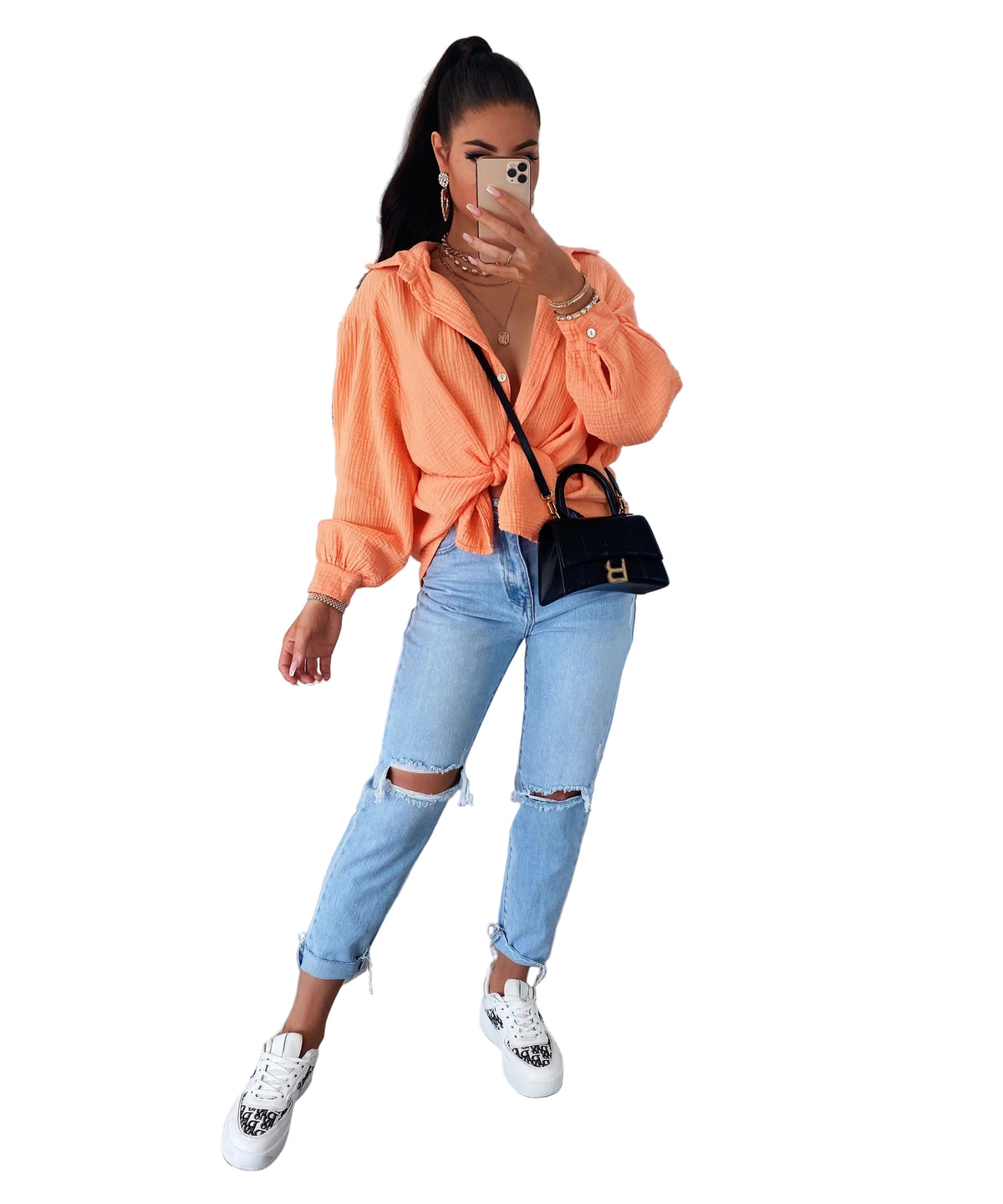 Blusa oversize de muselina Freya – naranja pastel, manga corta