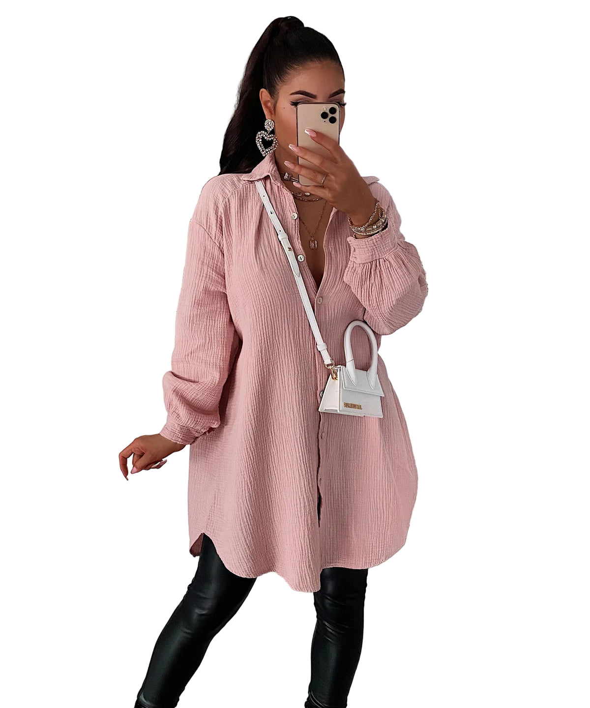Blusa oversize de muselina – rosa largo