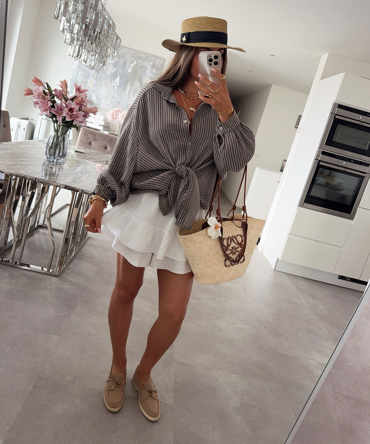 Blusa de muselina Felixa con rayas grises