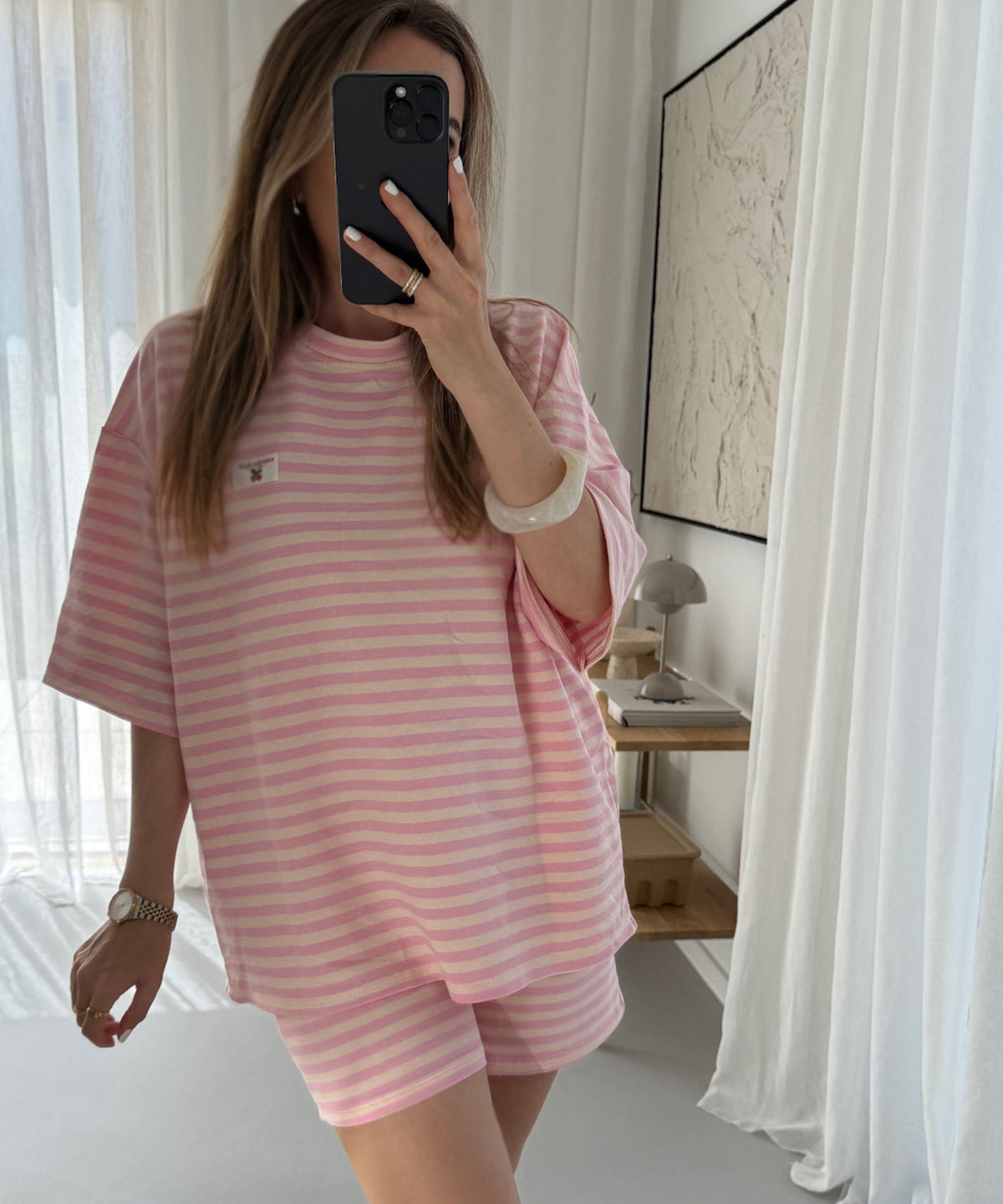 Pantalones cortos Cleo con rayas rosas