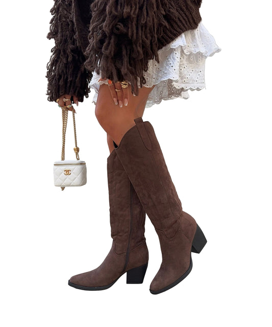 Botas Vaqueras Selenay Marrón Oscuro Alto