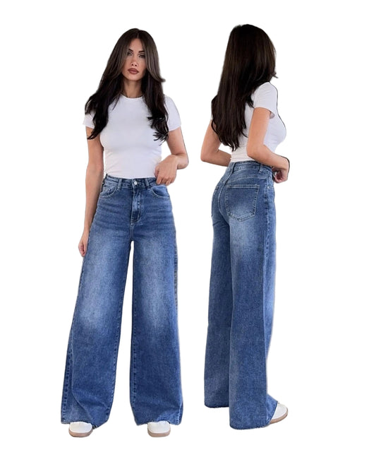 Jeans Lillia elásticos de pierna ancha en azul