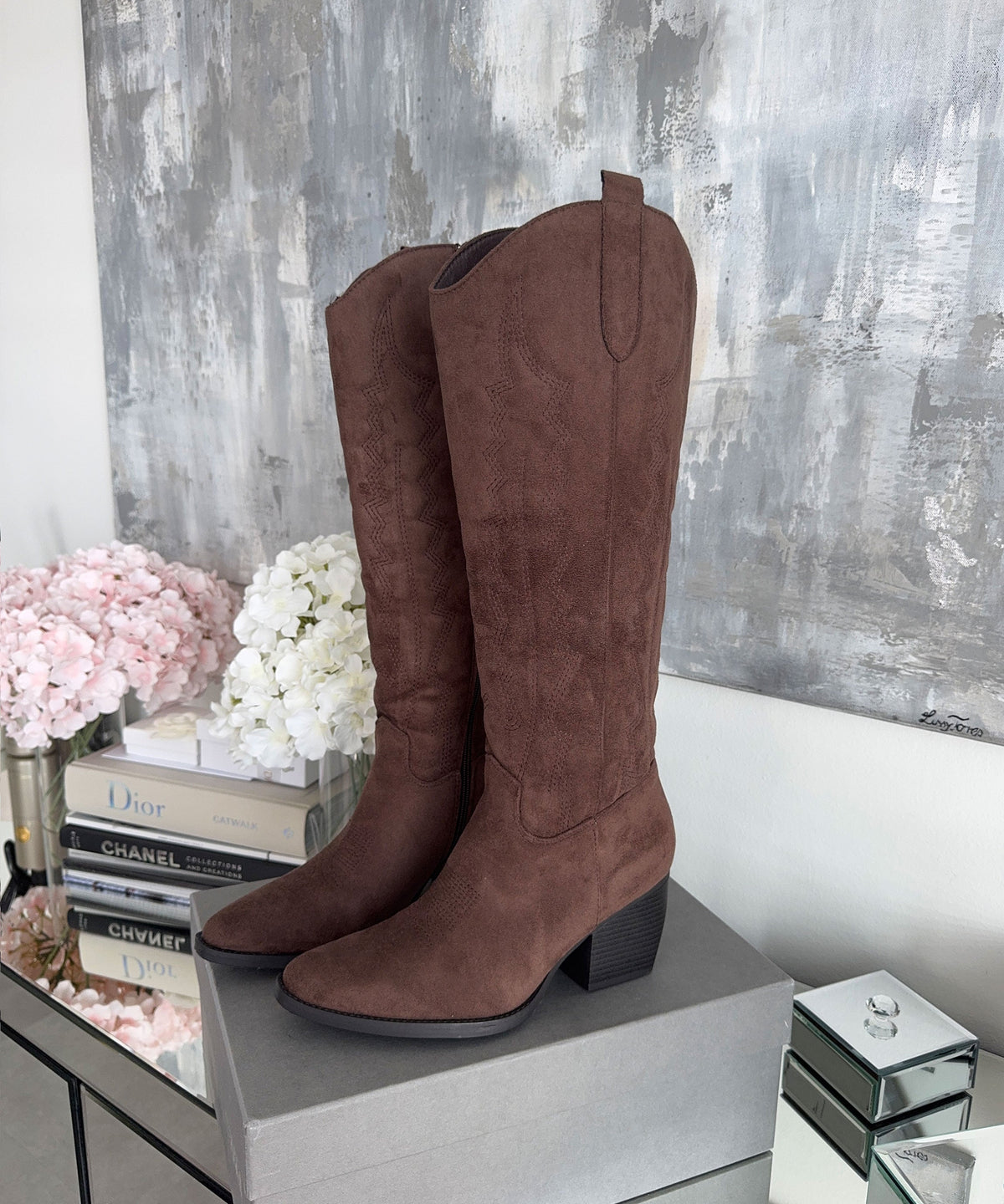Botas Vaqueras Selenay Marrón Oscuro Alto
