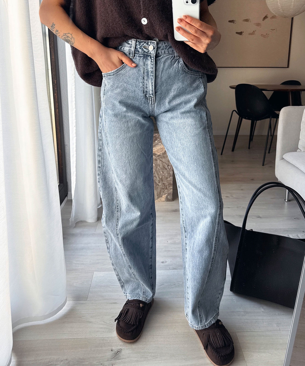 Jeans barrel Cleonita en azul claro