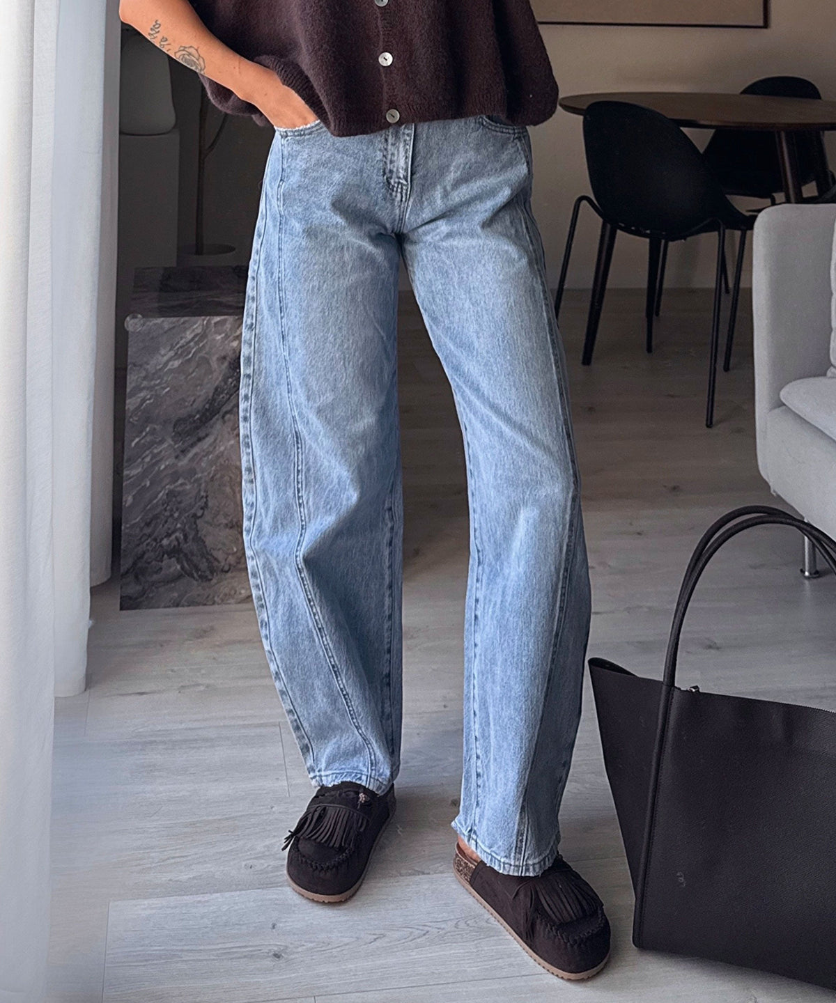 Jeans barrel Cleonita en azul claro