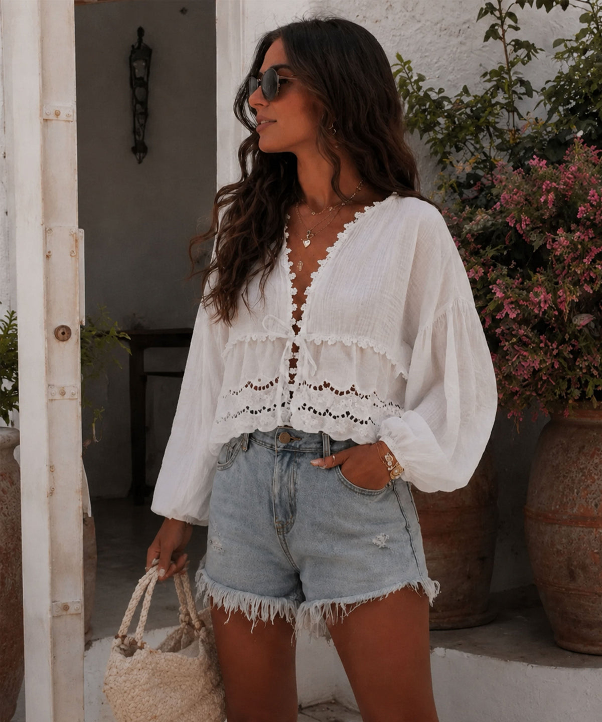 Blusa de muselina Rena – Blanco, ligera y elegante