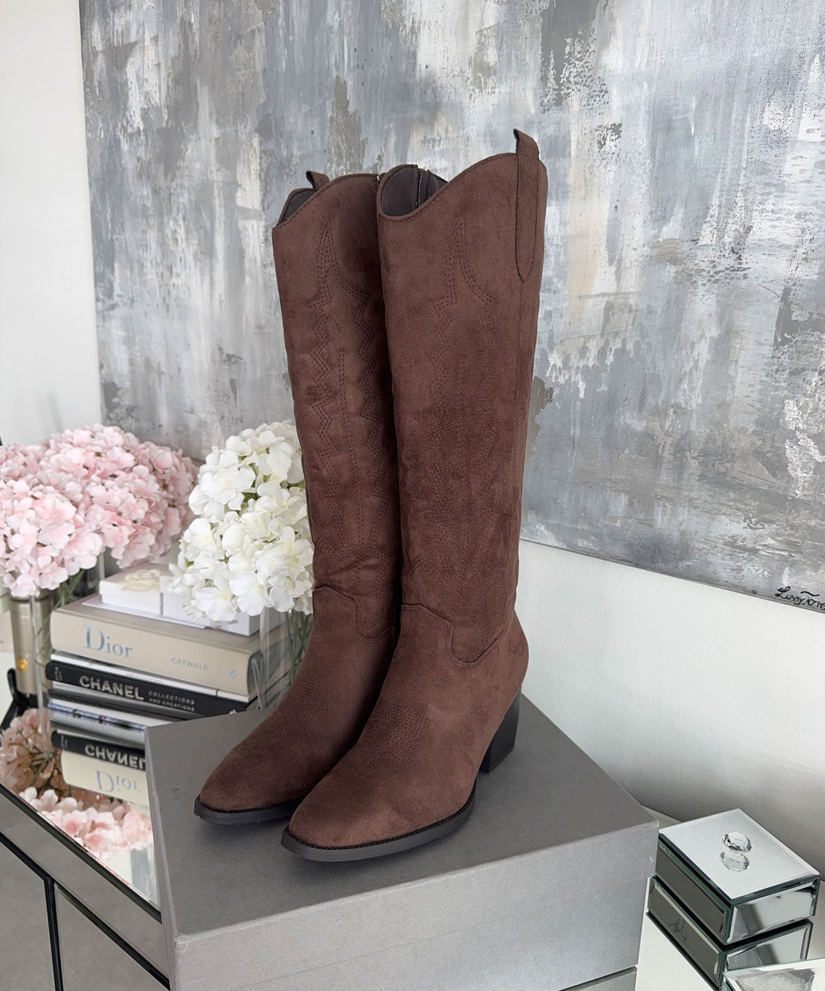 Botas Vaqueras Selenay Marrón Oscuro Alto