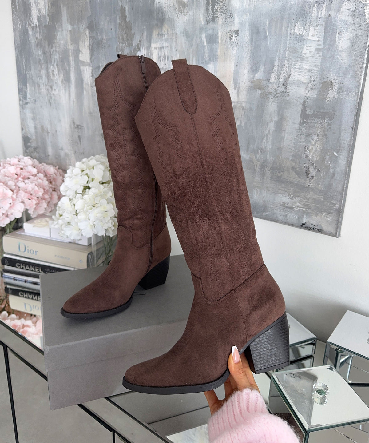 Botas Vaqueras Selenay Marrón Oscuro Alto